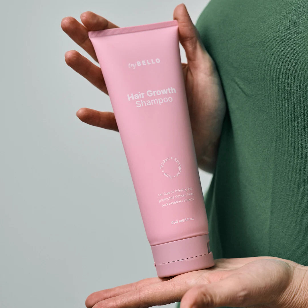 DHT shampoo bottle displayed in bathroom setting