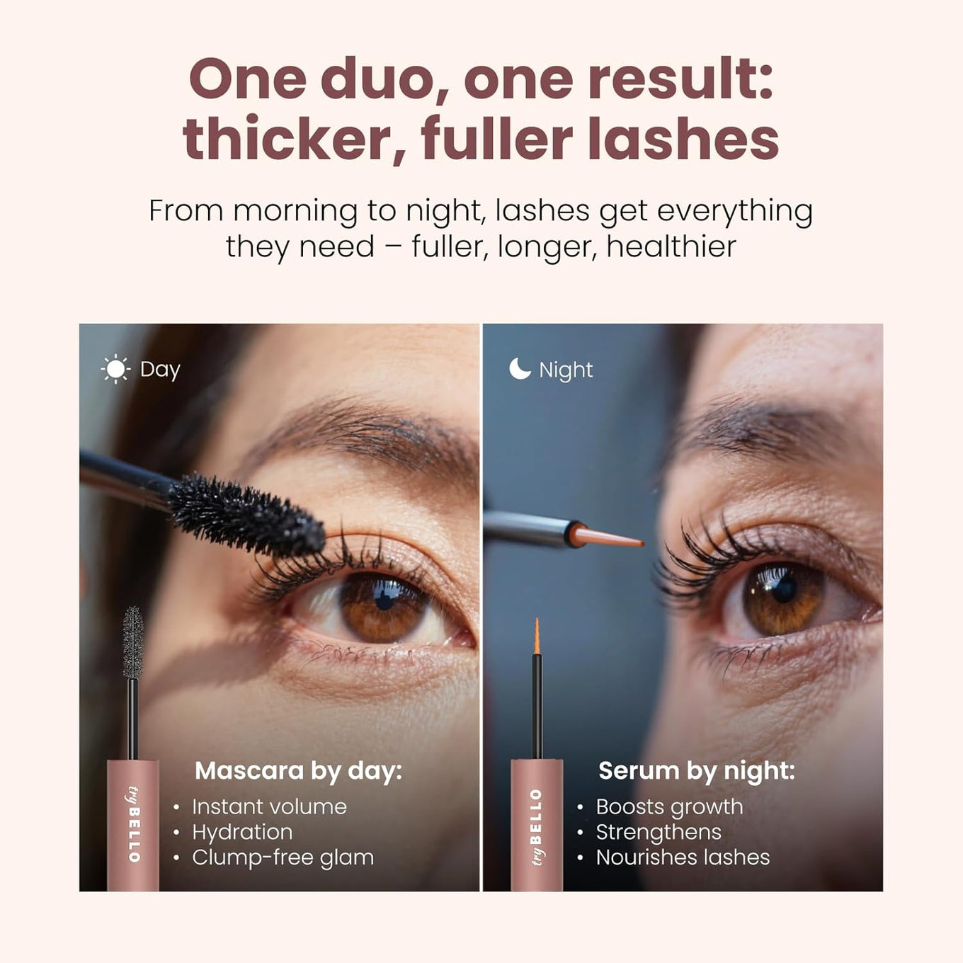 Trybello 2-in-1 Eyelash Growth Serum + Mascara Dual Wand
